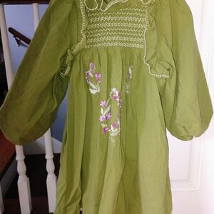 Green Embroidered Dress with Floral Design